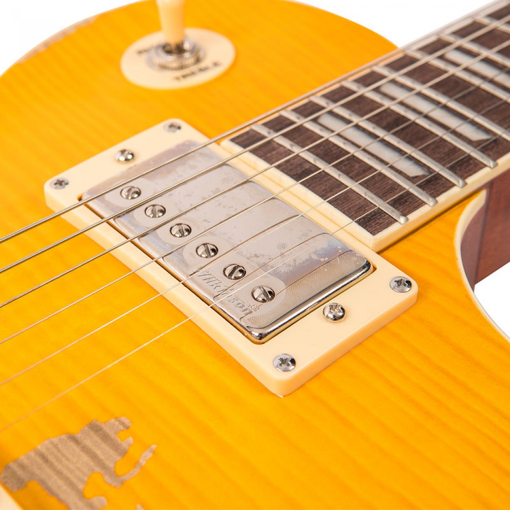 VINTAGE V100 ICON ELECTRIC GUITAR ~ DISTRESSED LEMON DROP - Image 6